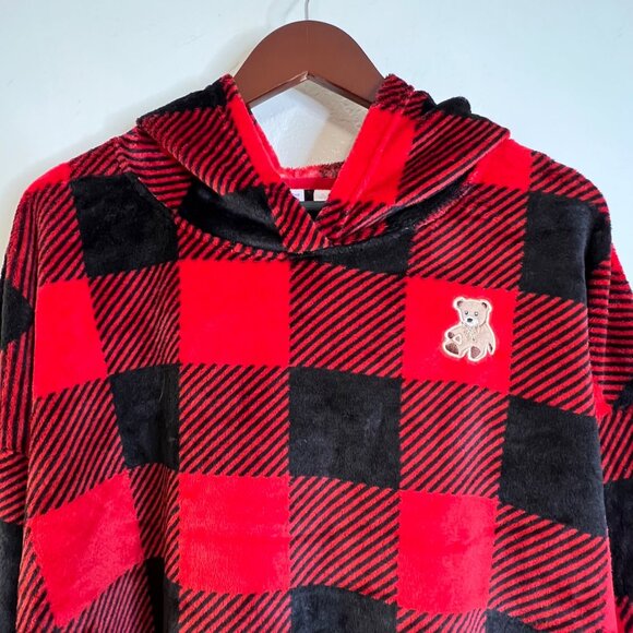 Joyspun Women's Plush Hoodie and Joggers Pajama Set 2-Piece XL Fleece Red/Black - Picture 15 of 16